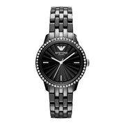 Emporio Armani Ceramica Crystals Black Dial Black Ceramic Strap Watch For Women - AR1478