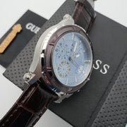 Guess Pinnacle Chronograph Quartz Blue Dial Brown Leather Strap Watch For Men - W0673G1