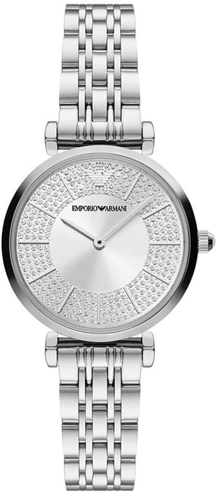 Emporio Armani Gianni T-Bar Quartz Silver Dial Silver Steel Strap Watch For Women - AR11445