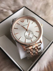 Emporio Armani Classic Silver Dial Two Tone Steel Strap Watch For Men - AR1839