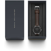 Daniel Wellington Classic Petite Bristol Black Dial Brown Leather Strap Watch For Women - DW00100233