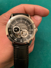 Bulova BVA Classic Automatic Silver Dial Black Leather Strap Watch for Men - 96A135