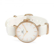 Daniel Wellington Petite Dover Quartz White Dial White NATO Strap Watch For Women - DW001000313