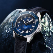 Tag Heuer Aquaracer Quartz Mother of Pearl Blue Dial Blue NATO Strap Watch for Women - WAY131L.FT6091