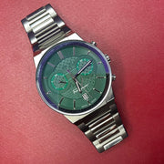 Salvatore Ferragamo Sapphire Chrono Green Dial Silver Steel Strap Watch for Men - SFME00421