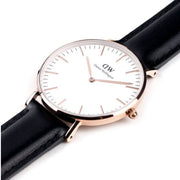 Daniel Wellington Classic Sheffield White Dial Black Leather Strap Watch for Women - DW00100036