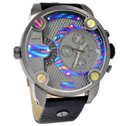 Diesel Badass Chronograph Anthracite Dial Black Leather Strap Watch For Men - DZ7270