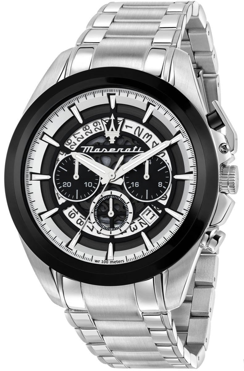 Maserati Traguardo Chronograph Black Dial Silver Steel Strap Watch For Men - R8873612059