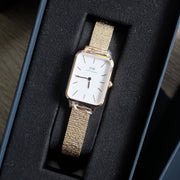 Daniel Wellington Quadro Melrose White Dial Gold Mesh Strap Watch For Women - DW00100431