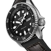Seiko 5 Sports SKX Automatic Black Dial Black Leather Strap Watch for Men - SRPD55K2