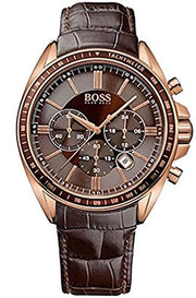 Hugo Boss Driver Sport Chronograph Brown Dial Brown Leather Strap Watch for Men - 1513093