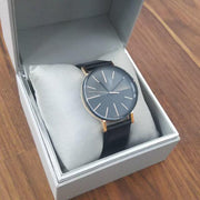 Calvin Klein Boost Black Dial Black Leather Strap Watch for Men - K7Y21TCZ