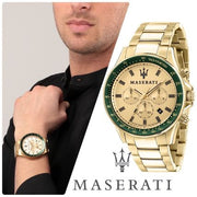 Maserati SFIDA Quartz Yellow Dial Gold Strap Watch For Men - R8873640005