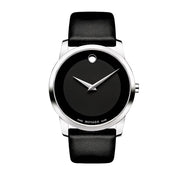 Movado Museum Black Dial Black Leather Strap Watch For Men - 606502