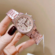 Michael Kors Ritz Chronograph Rose Gold Dial Rose Gold Steel Strap Watch For Women - MK6753