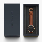 Daniel Wellington Classic Petite Durham Black Dial Brown Leather Strap Watch For Women - DW00100166
