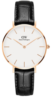 Daniel Wellington Petite Reading White Dial Black Leather Strap Watch For Women - DW00100173