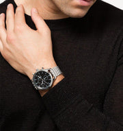 Hugo Boss Companion Black Dial Silver Steel Strap Watch for Men - 1513652