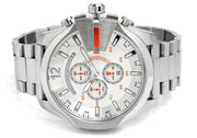 Diesel Mega Chief Chronograph White Dial Silver Steel Strap Watch For Men - DZ4328