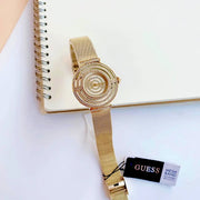 Guess Dream Quartz Gold Dial Gold Mesh Strap Watch For Women - GW0550L2