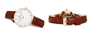 Daniel Wellington Classic Petite Bristol White Dial Brown Leather Strap Watch For Women - DW00100171