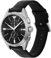 Emporio Armani Claudio Chronograph Black Dial Black Leather Strap Watch For Men - AR11542