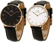 Daniel Wellington Classic Sheffield White Dial Black Leather Strap Watch for Women - DW00100036