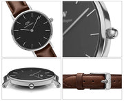 Daniel Wellington Classic Petite Bristol Black Dial Brown Leather Strap Watch For Women - DW00100233