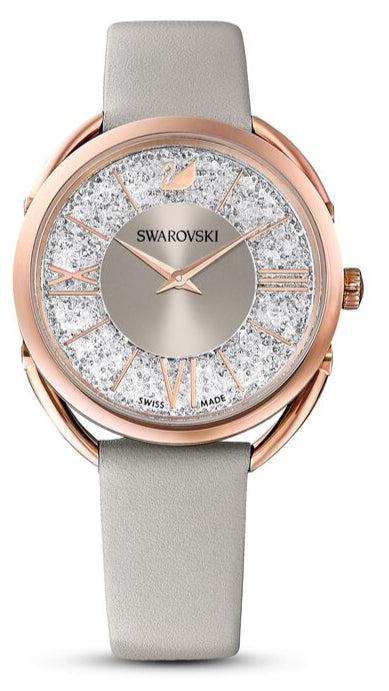 Swarovski Crystalline Glam Silver Dial Grey Leather Strap Watch for Women - 5452455