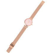 Daniel Wellington Petite Melrose Pink Dial Rose Gold Mesh Strap Watch For Women - DW00100368
