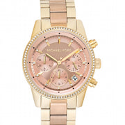 Michael Kors Ritz Chronograph Rose Dial Two Tone Steel Strap Watch for Women - MK6475