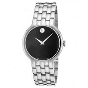 Movado Classic Quartz Black Dial Silver Steel Strap Watch for Men - 0606337