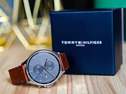 Tommy Hilfiger West Chronograph Grey Dial Brown Leather Strap Watch For Men - 1791710