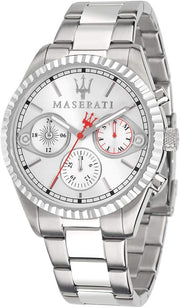 Maserati Competizione Chronograph White Dial Silver Steel Strap Watch For Men - R8853100017