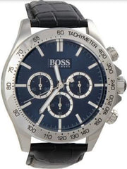 Hugo Boss Ikon Blue Dial Black Leather Strap Watch for Men - 1513176