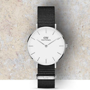Daniel Wellington Classic Petite Cornwall White Dial Black NATO Strap Watch For Women - DW00100254