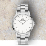 Daniel Wellington Iconic Link White Dial Silver Steel Strap Watch For Women - DW00100205