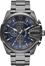 Diesel Mega Chief Chronograph Blue Dial Black Steel Strap Watch For Men - DZ4329