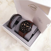 Fossil Nate Chronograph Brown Dial Brown Leather Strap Watch for Men - JR1511
