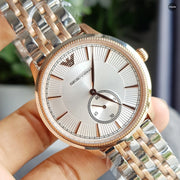 Emporio Armani Classic Silver Dial Two Tone Steel Strap Watch For Men - AR1839