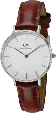 Daniel Wellington Classic Petite St Mawes White Dial Brown Leather Strap Watch For Women - DW00100187