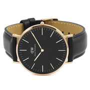 Daniel Wellington Classic Sheffield Black Dial Black Leather Strap Watch For Men - DW00100127