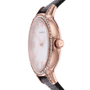 Emporio Armani Cleo Three-Hand Mother of Pearl Dial Black Leather Strap Watch For Women - AR11485