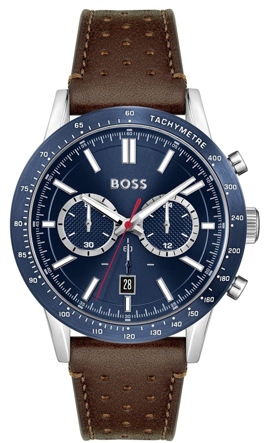 Hugo Boss Allure Chronograph Blue Dial Brown Leather Strap Watch for Men - 1513921