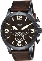 Fossil Nate Chronograph Brown Dial Brown Leather Strap Watch for Men - JR1487