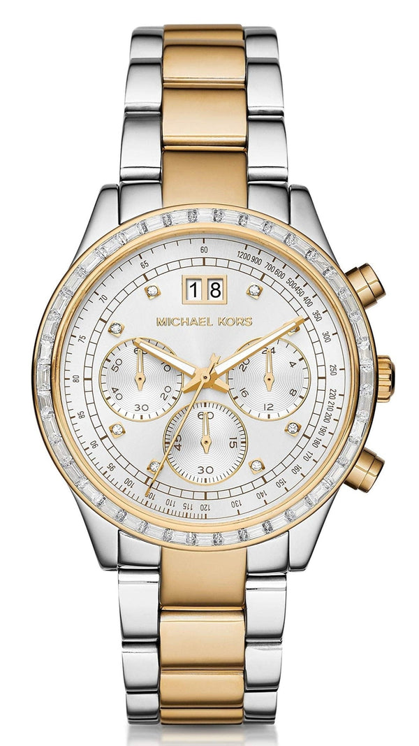 Michael Kors Brinkley Chronograph Silver Dial Two Tone Steel Strap Watch for Women - MK6188