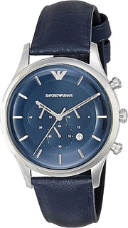 Emporio Armani Lambda Chronograph Blue Dial Blue Leather Strap Watch For Men - AR11018