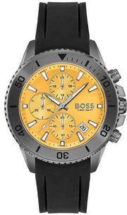 Hugo Boss Admiral Chronograph Yellow Dial Black Rubber Strap Watch for Men - 1513968