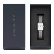 Daniel Wellington Quadro Sterling White Dial Silver Mesh Strap Watch For Women - DW00100438