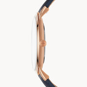 Fossil The Minimalist Slim White Dial Blue Leather Strap Watch for Men - FS5371